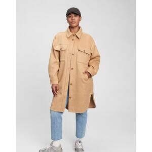 GAP Wool Oversized Long Line Shirt Jacket Camel Tan Medium M